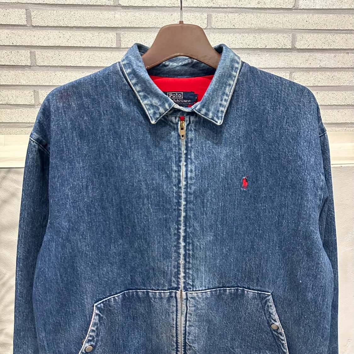 폴로 랄프로렌 데님 블루종 자켓 카라넥 캥거루 포켓 디테일 진청 상품이미지4