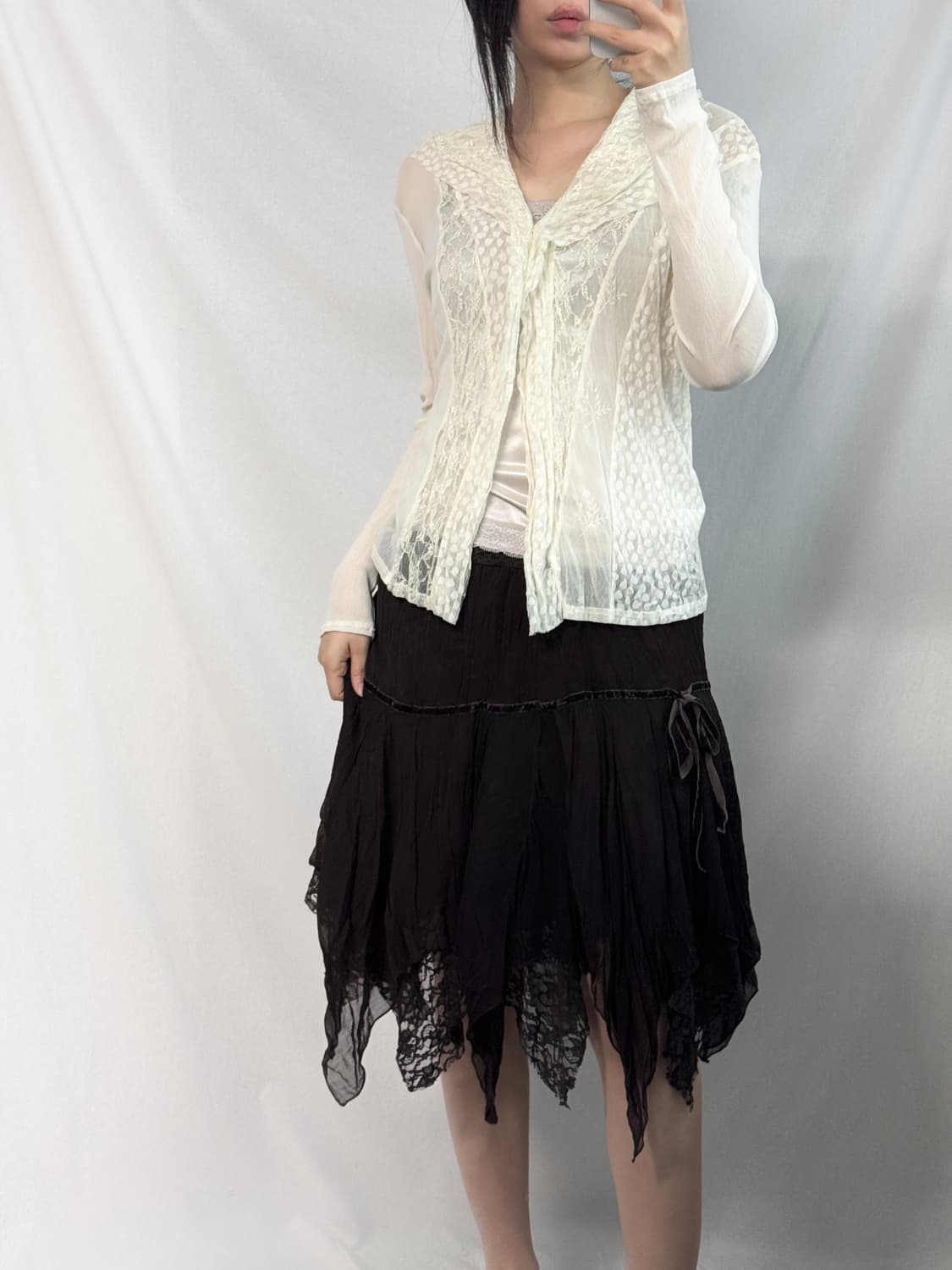 레이스 레이어드 사이드 리본 페어리 스커트 상품이미지2