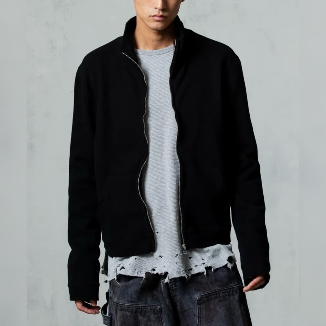 [택포](2size)아르반 리파인드 퍼커링 크롭 져지 자켓 블랙 상품이미지1