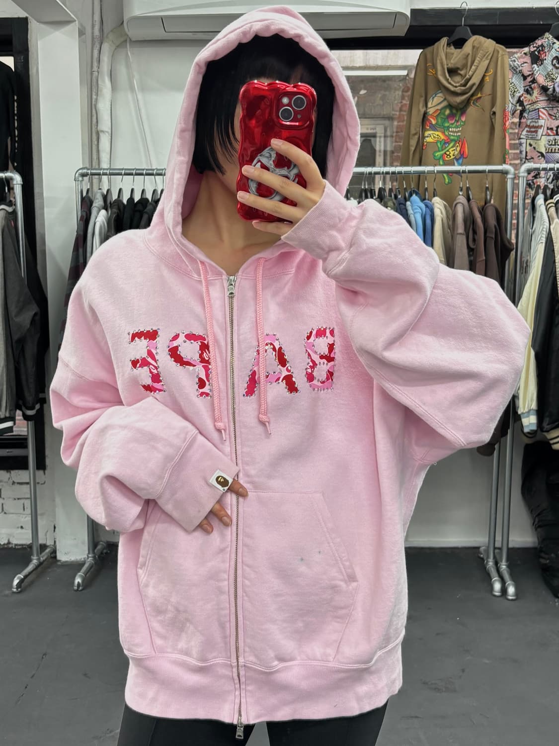 베이프 크리스탈 카모 로고 핑크 후드집업 상품이미지2