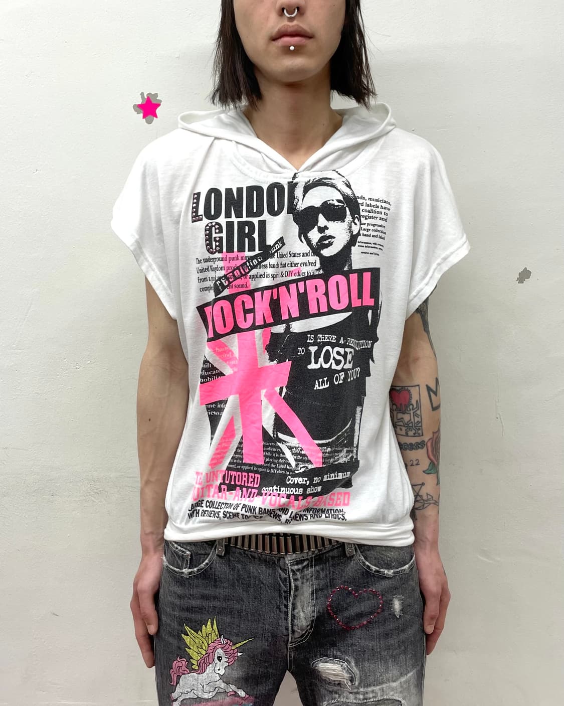 Retro Pink American Flag Hooded T-Shirt 상품이미지1