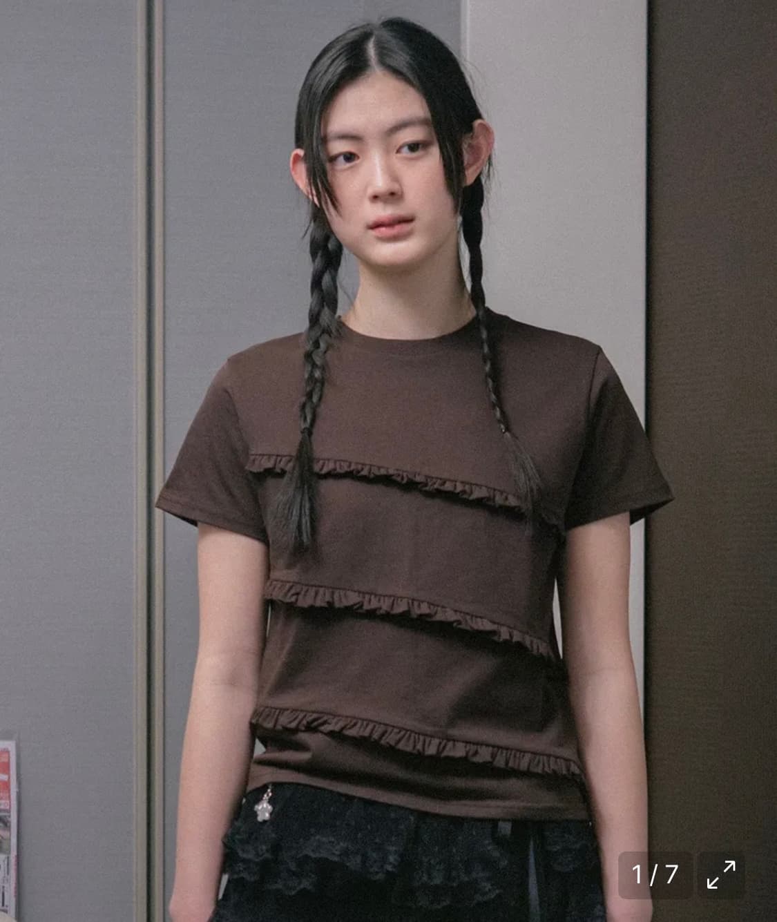 오헤시오 frill t-shirt (brown) 상품이미지1