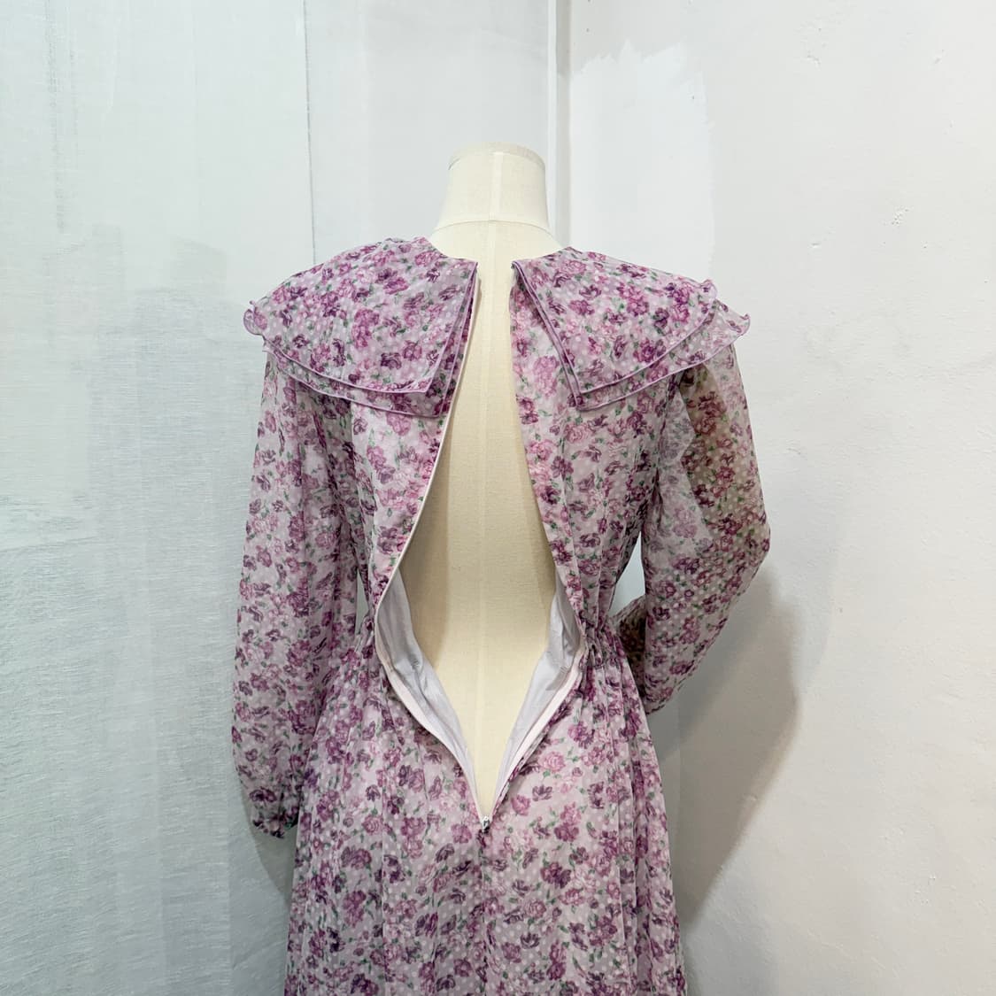 일본빈티지 연보라 플라워 꽃무늬 롱원피스 스카프 롱드레스 3527 상품이미지7