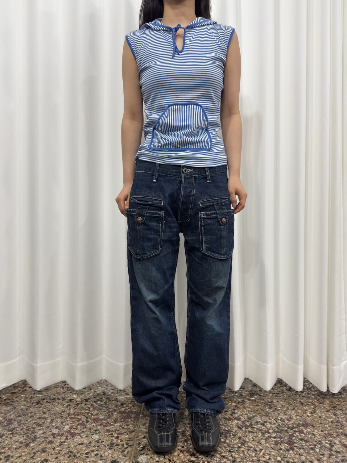 bon bon stripe hood sleeveless  상품이미지4