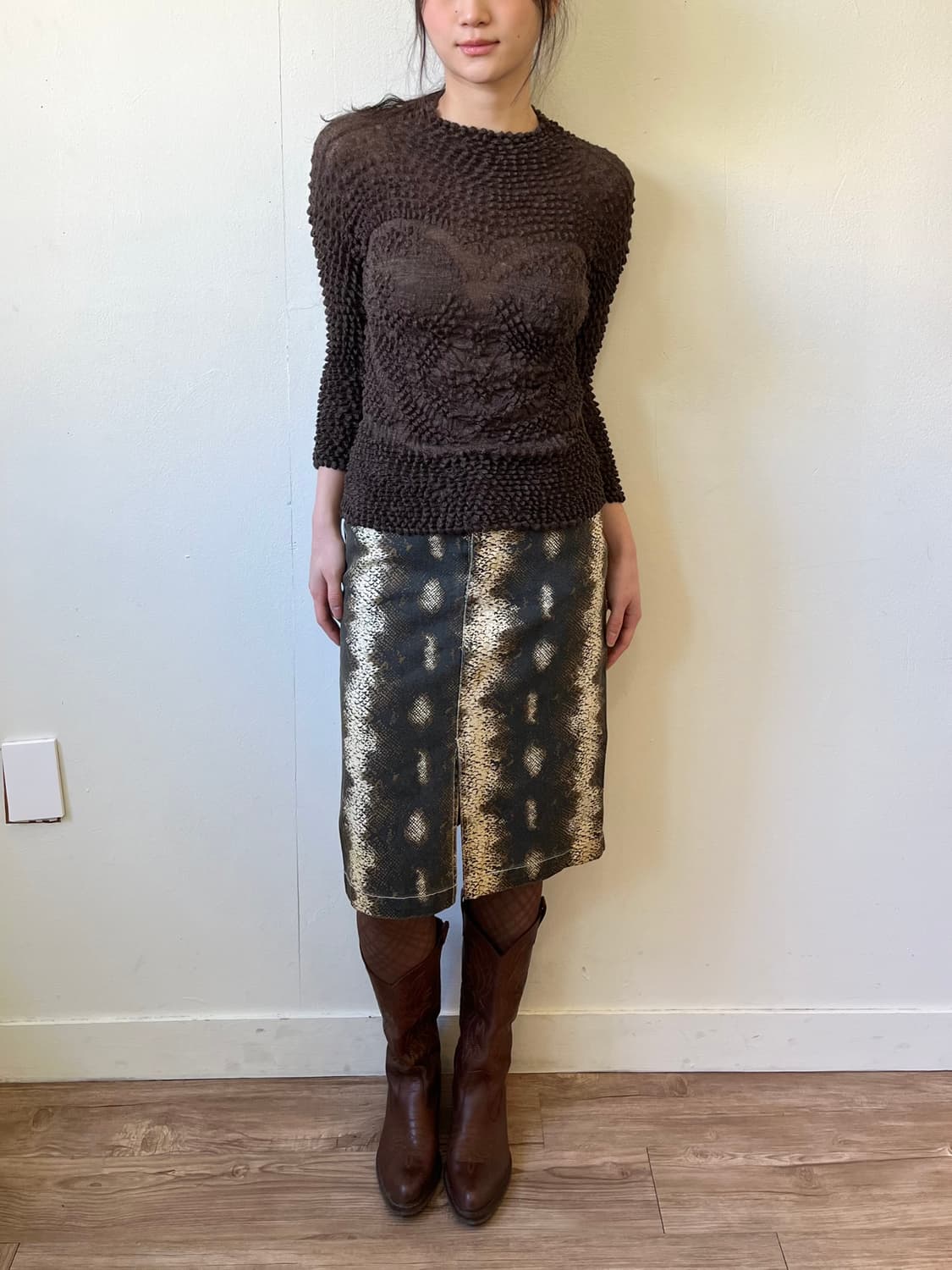 Japan Vtg 올리브 텍스쳐 탑 상품이미지7