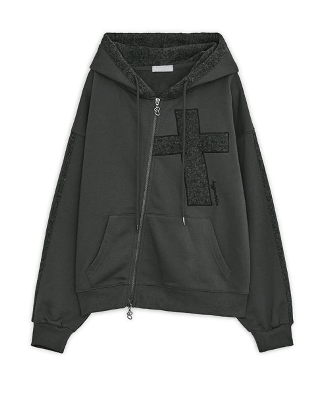 크로스 패치 후드집업 차콜 상품이미지1