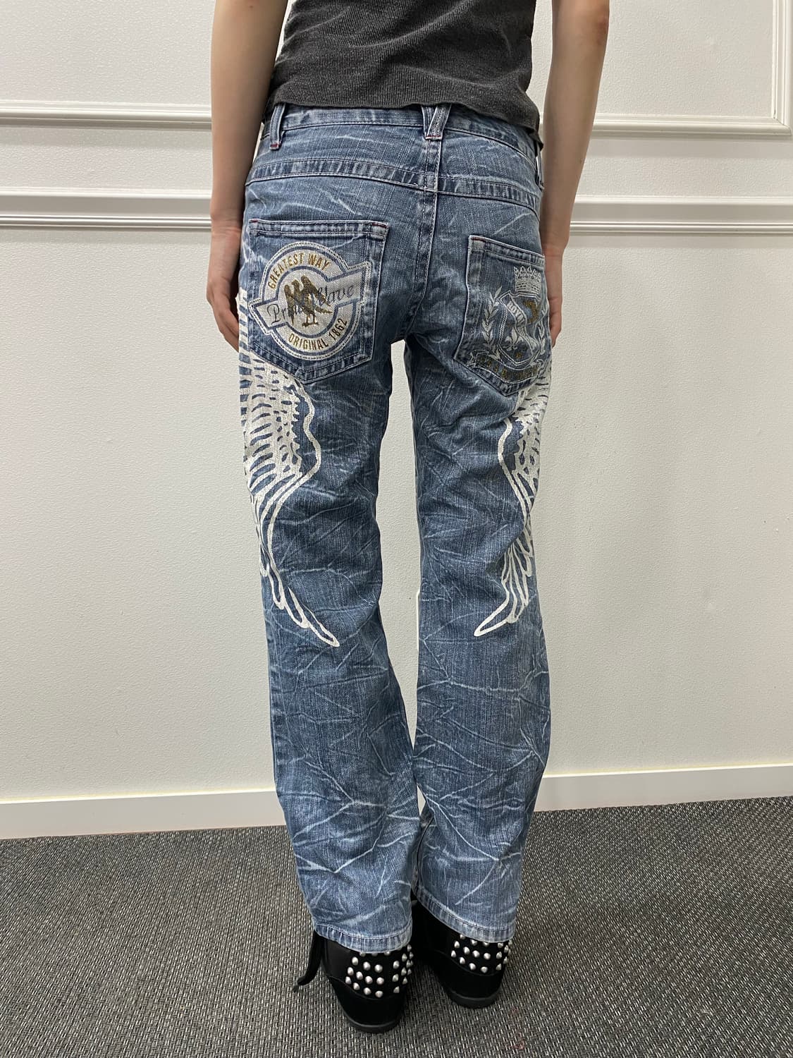 Y2K Back Wings Print Crack Pants 상품이미지1