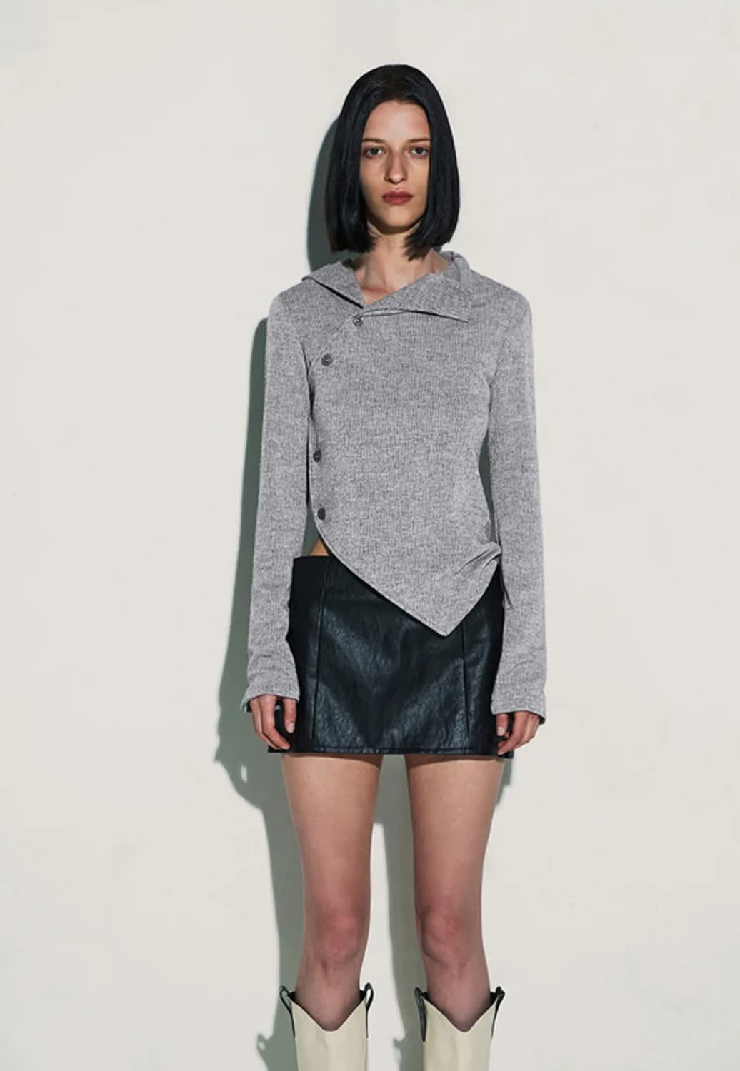 커렌트 OBLIQUE RIBBED CARDIGAN [LIGHT GREY] 상품이미지3