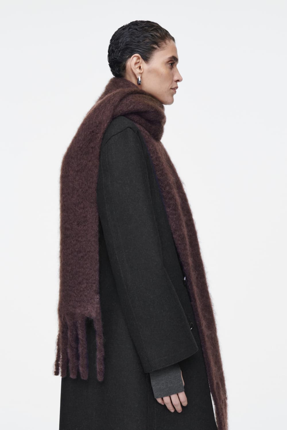 COS 코스 프린지 브러시드 모헤어 로고 머플러 목도리 보르도 상품이미지3