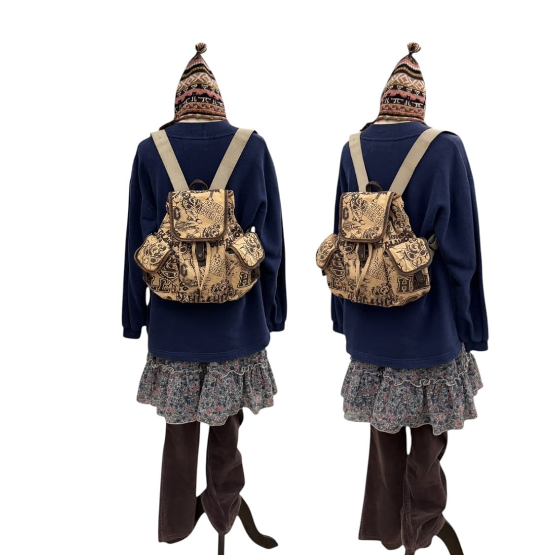 히스테릭글래머 캔버스 레더 미니 럭색 백팩 베이지 상품이미지10