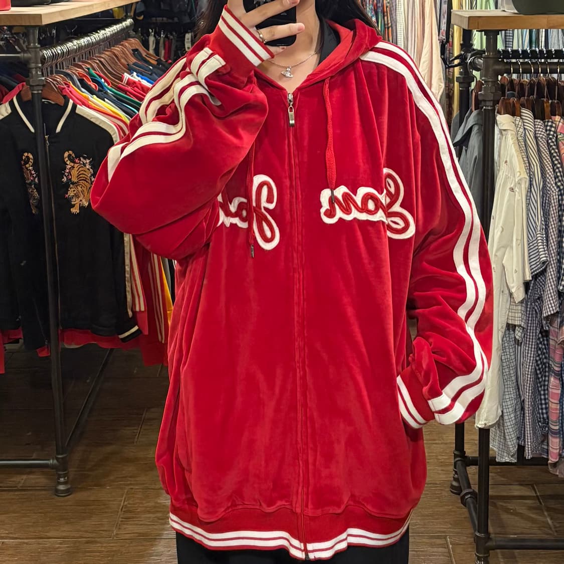 [HI] vtg 벨로아 벨벳 져지 레드 상품이미지2