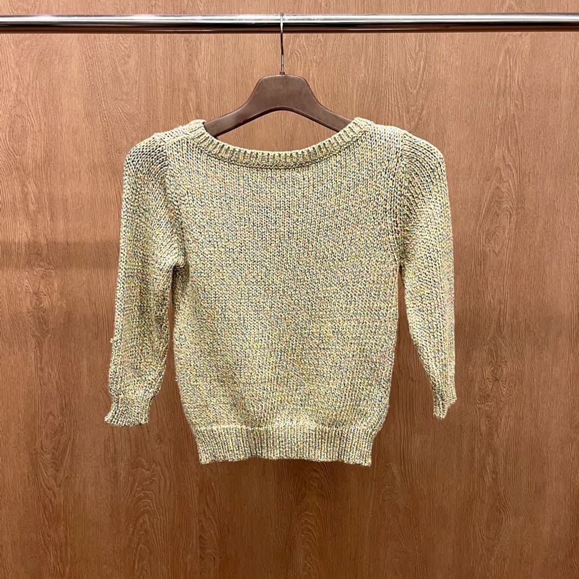 랑방 7부 멜란지 니트 크롭 리브드 커프 라운드넥 디테일 슬림핏 상품이미지3