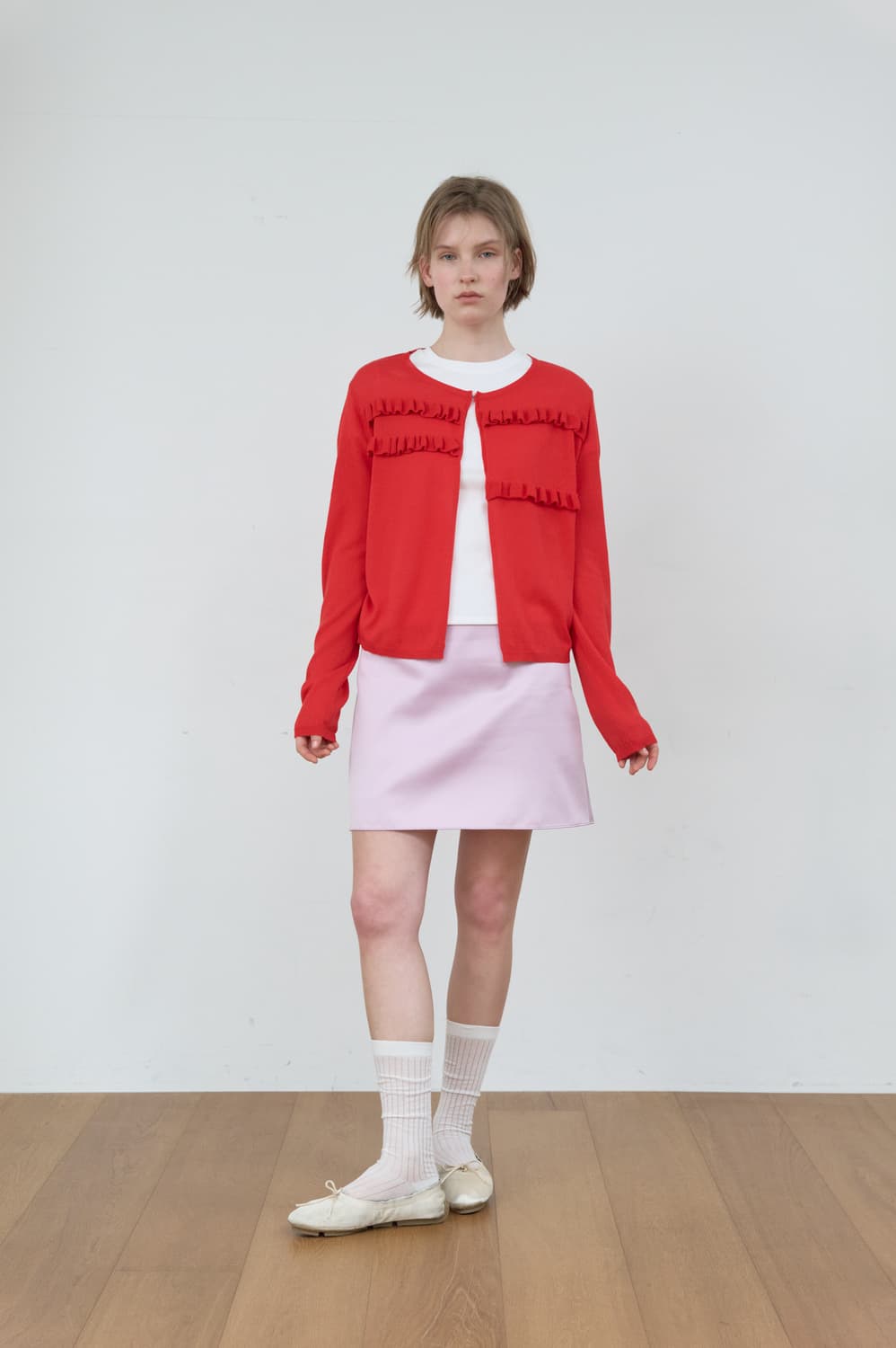 (새상품) 마조네 sheer frill 가디건 레드 상품이미지5