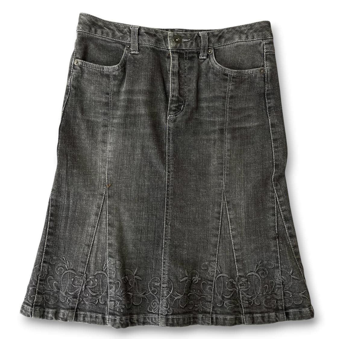 (25) JPN 일본 빈티지 Y2K 미디 플라워자수 흑청스커트 S 상품이미지1