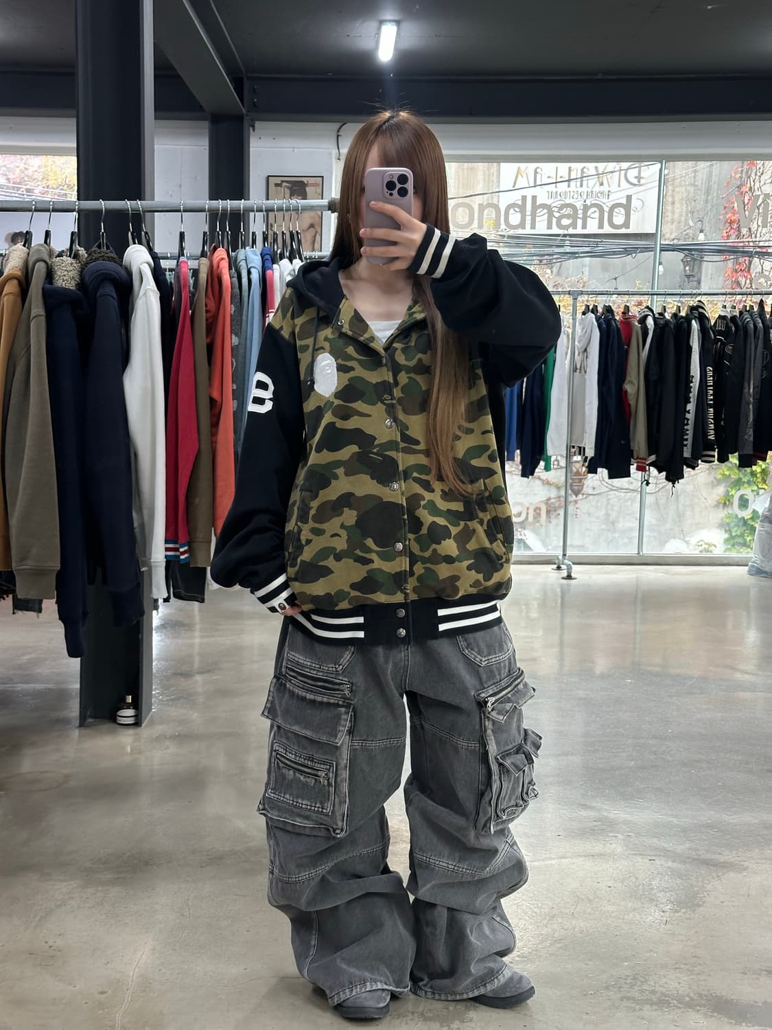 베이프 카모 넘버링 후드 스타디움 점퍼 녹계 XXL 상품이미지2