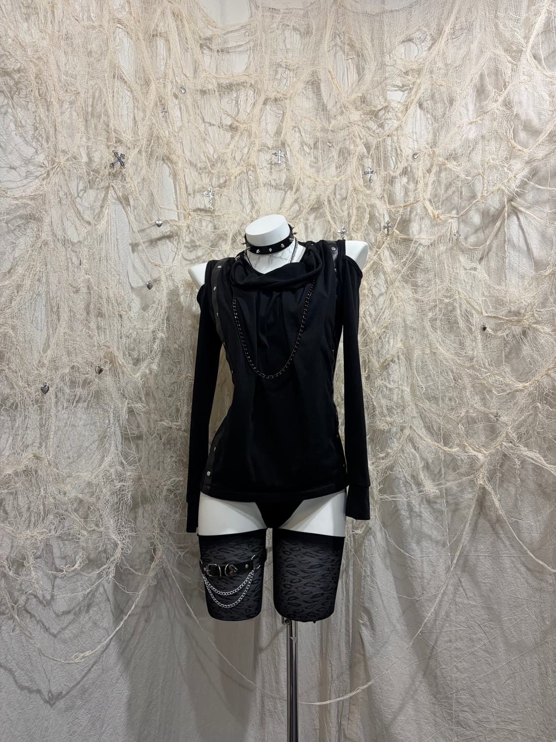 Rock chic off shoulder necklace long sle 상품이미지1