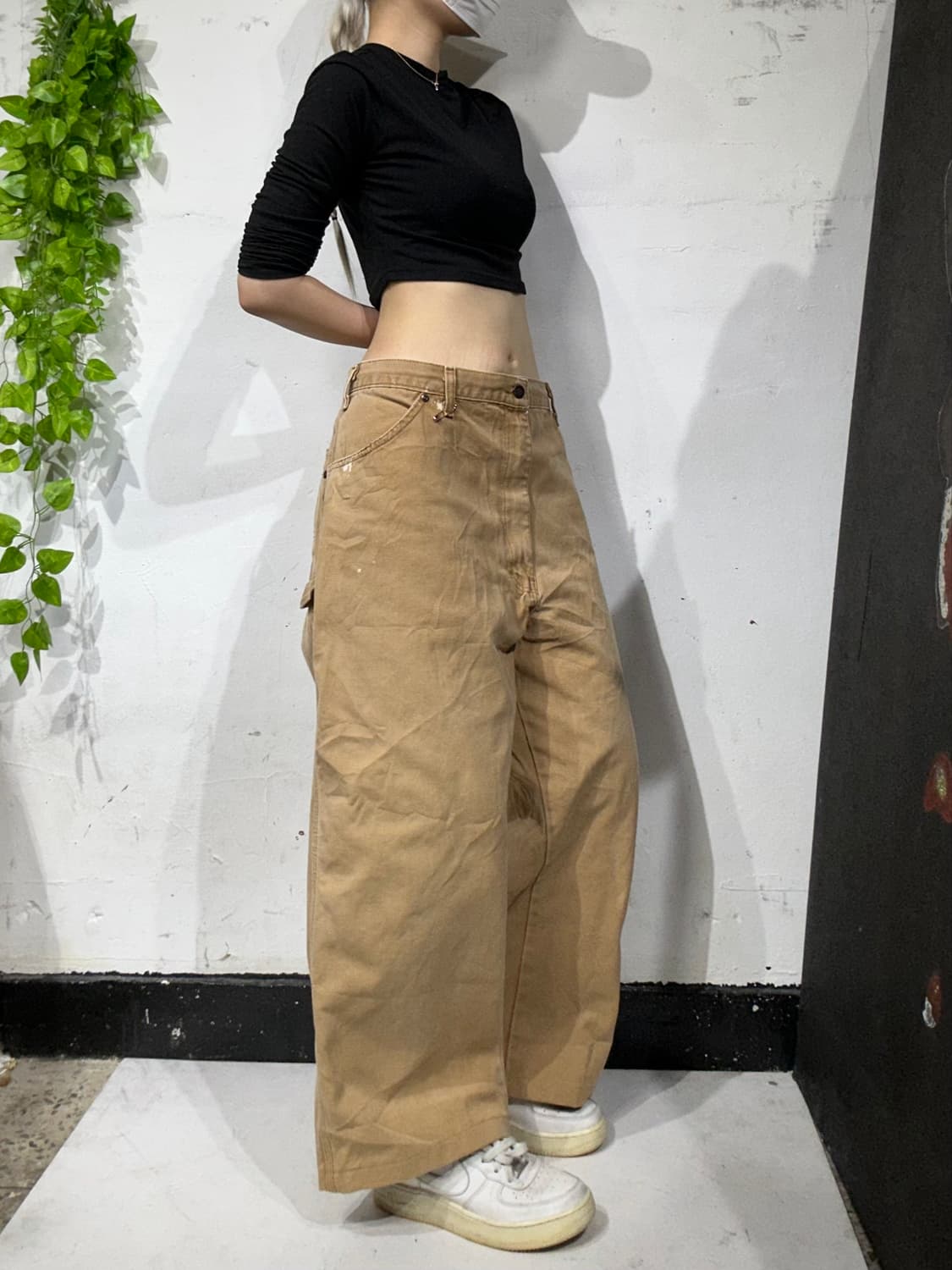 디키즈 베이지 된장 카펜터 워크 데님 팬츠 와이드 청바지  상품이미지1