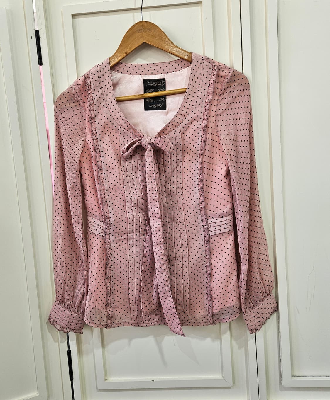 핑크 도트 리본 블라우스 상품이미지1