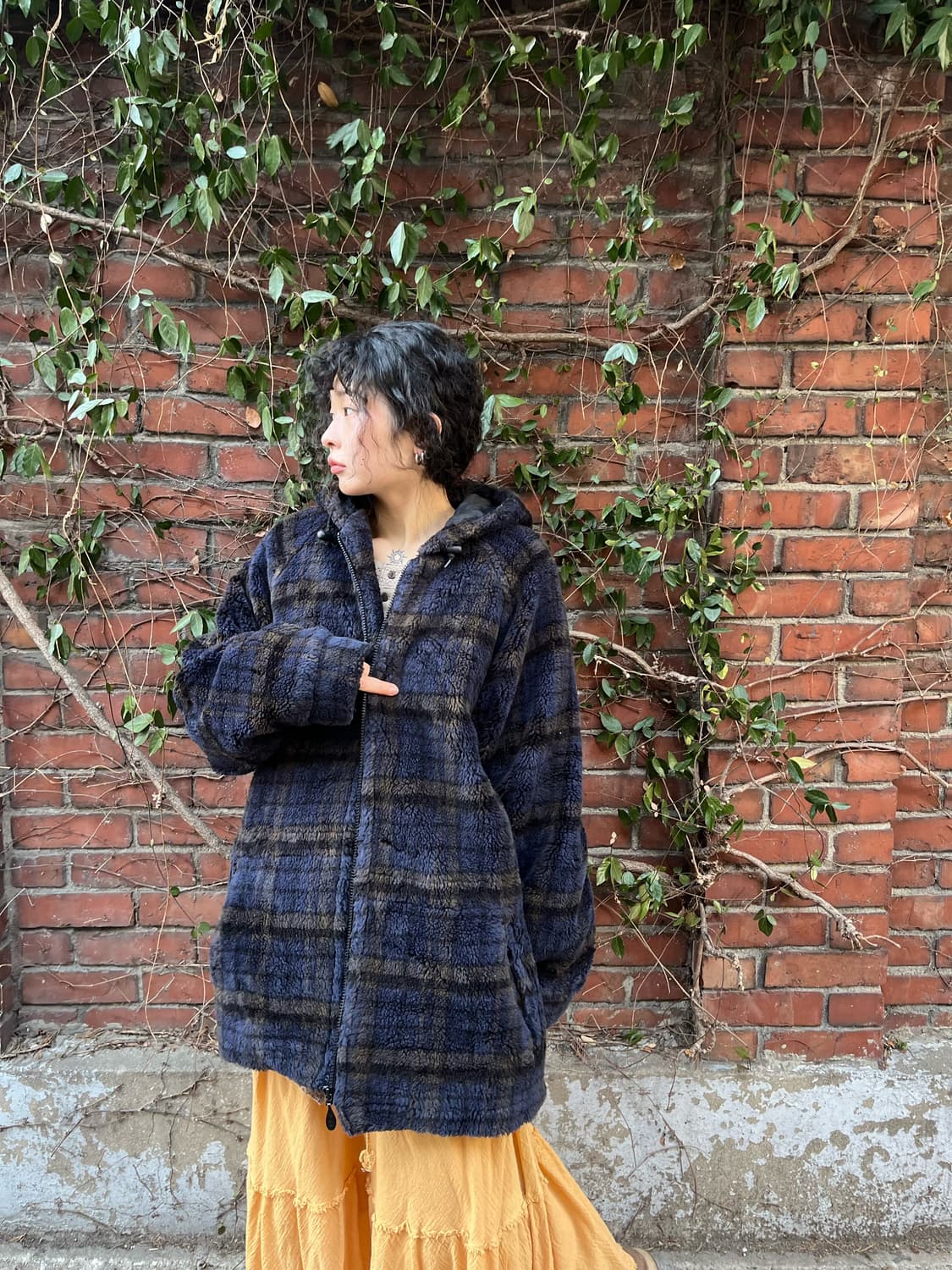 Piko 블루 체크 오버핏 플리스 집업 아우터 상품이미지2