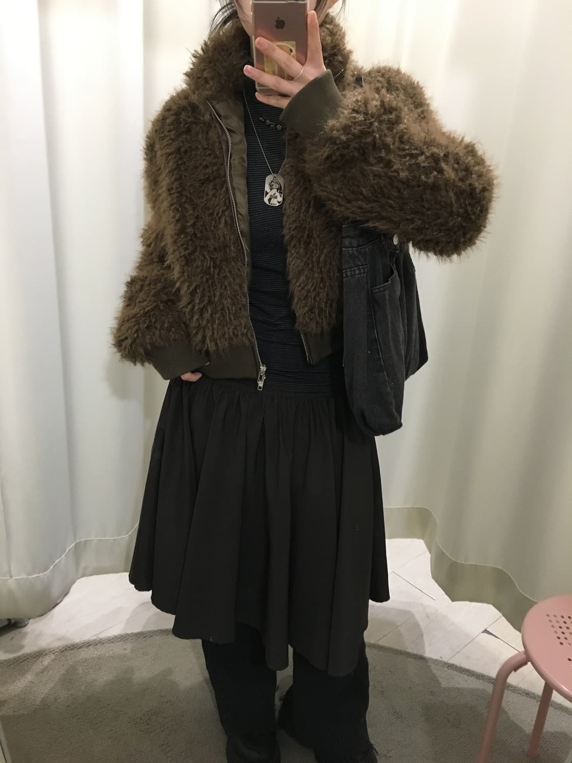 투웨이 지퍼 퍼 크롭 자켓 상품이미지1