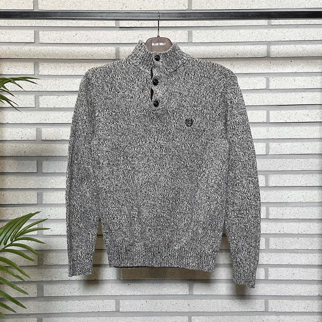 챕스 랄프로렌 하이넥 보카시 니트 엘보 패치 쓰리버튼 디테일 그레이 상품이미지2