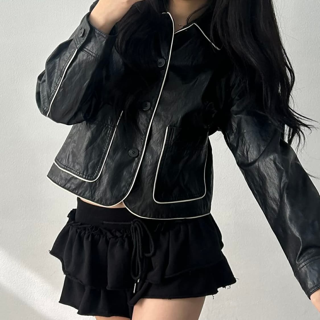 Lee 리 세미크롭 레더 자켓(S) 상품이미지1