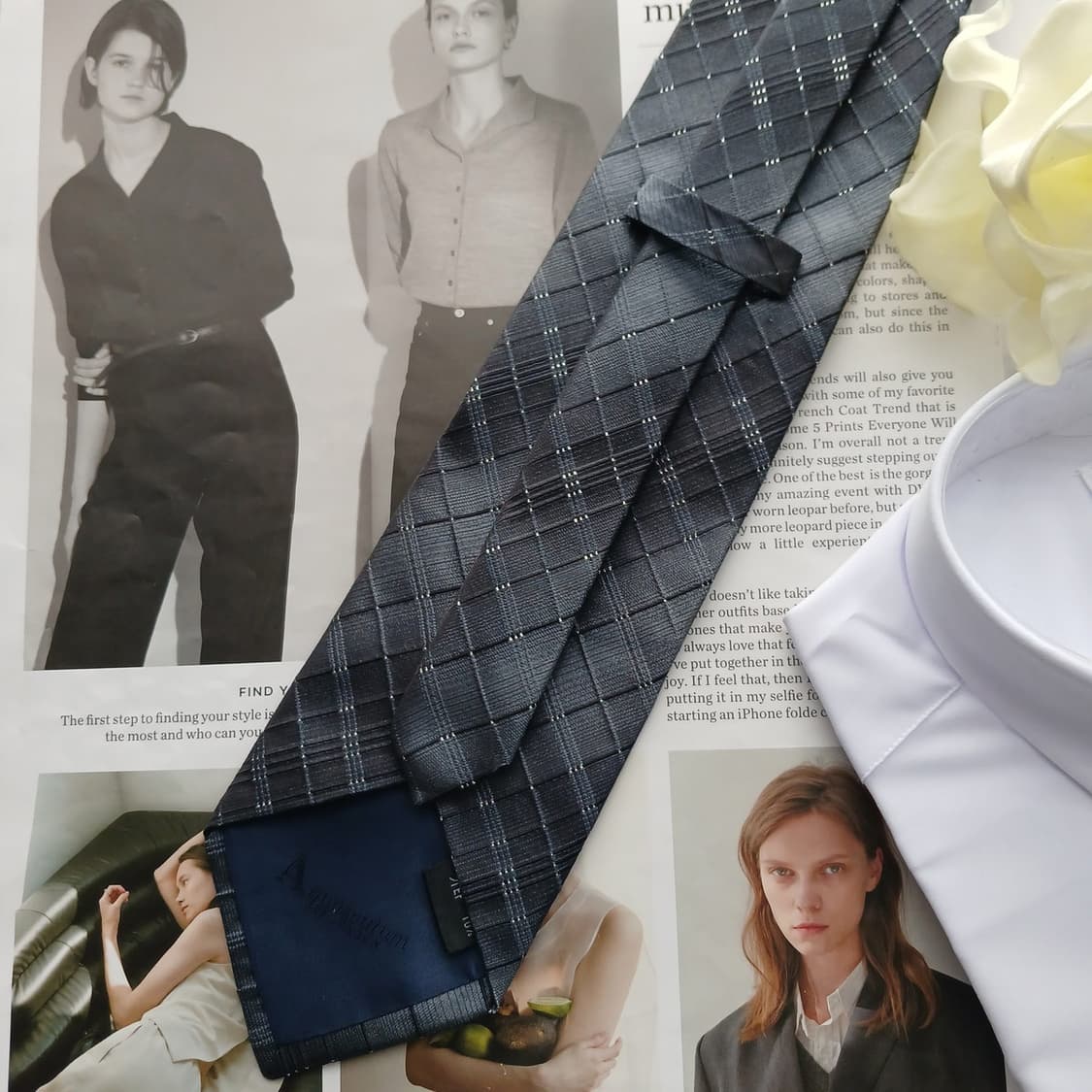 아쿠아스큐텀 실크 블랙 체크 패턴 넥타이 9.7cm B등급 A18535
 상품이미지3