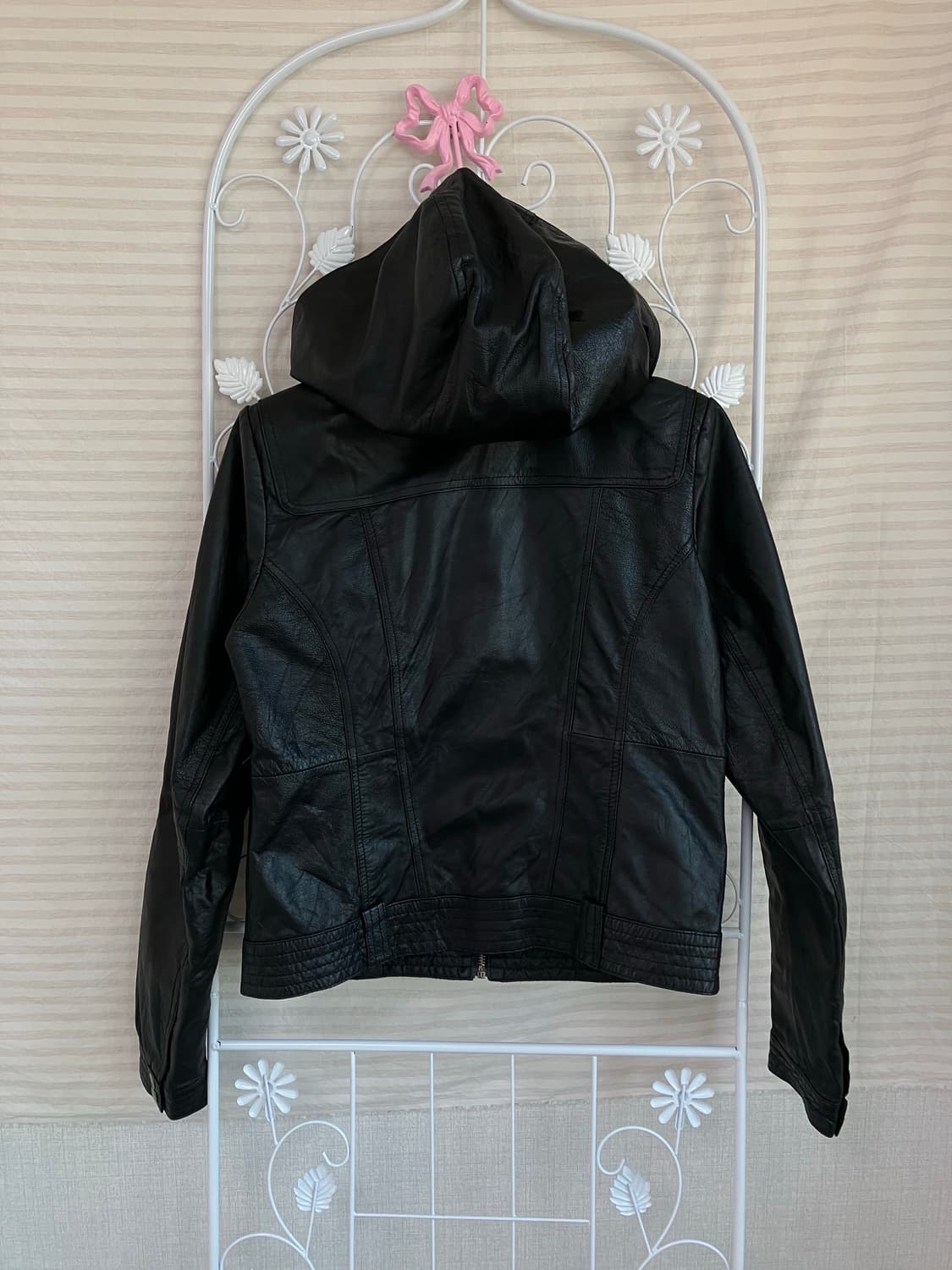 빈티지 블랙 후드 레더 자켓 y2k 스트릿 갸루 펑키 일본빈티지O-554 상품이미지2