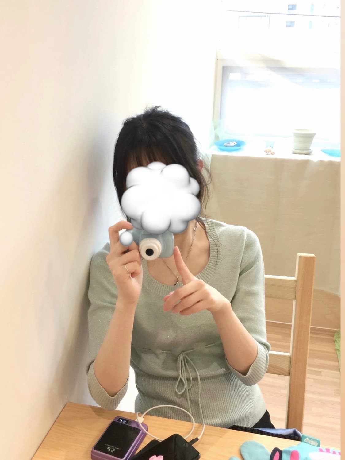 (착샷O) 일본 빈티지 민트 리본 글리터 7부 니트티 상품이미지3