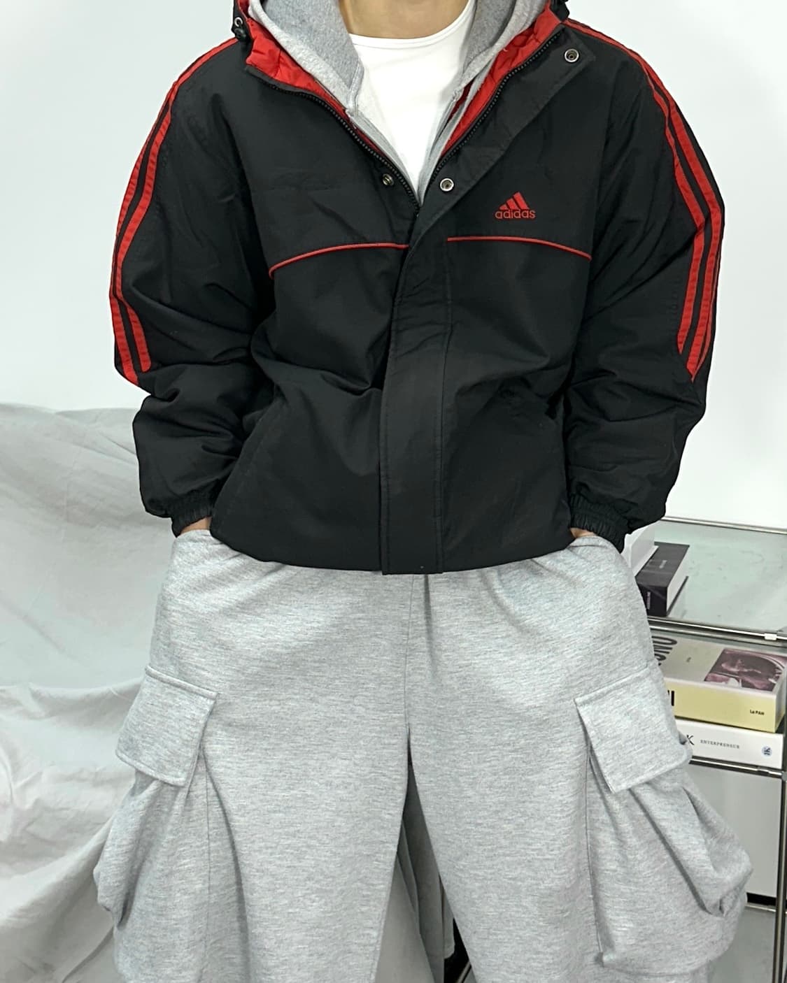 아디다스 블랙 레드 리버시블 빅로고 후디 점퍼 95 상품이미지1