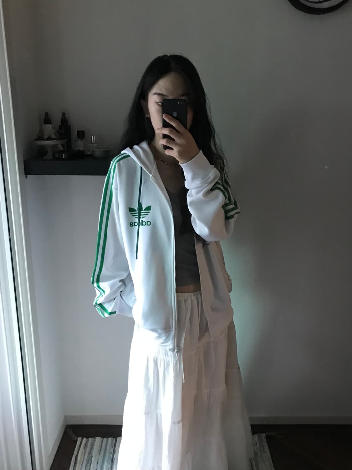 아디다스 해외판 올드스쿨 파이어버드 화이트 그린 후드 트랙탑 져지 상품이미지5