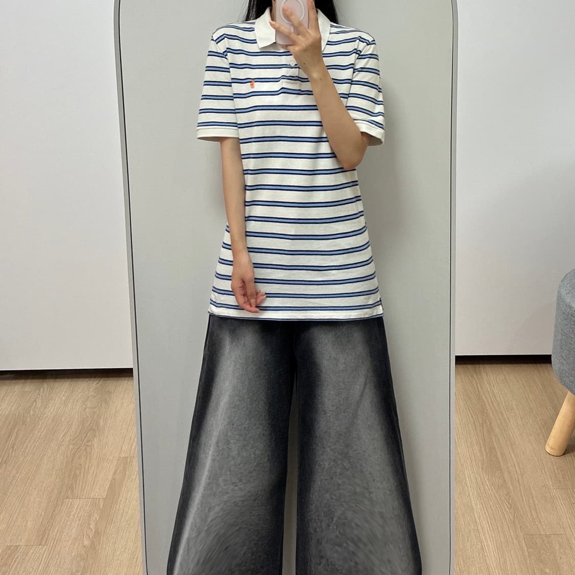 폴로 랄프로렌 하늘색 스트라이프 카라 반팔 티셔츠 상품이미지1