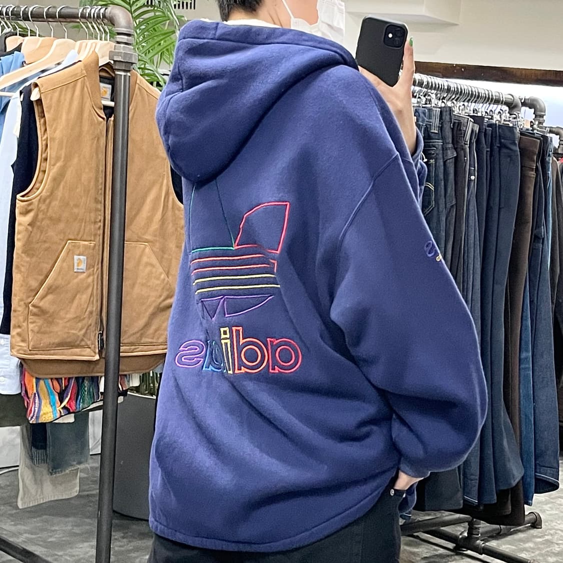 아디다스 블루 레인보우 빅로고 양털 후드집업 상품이미지2