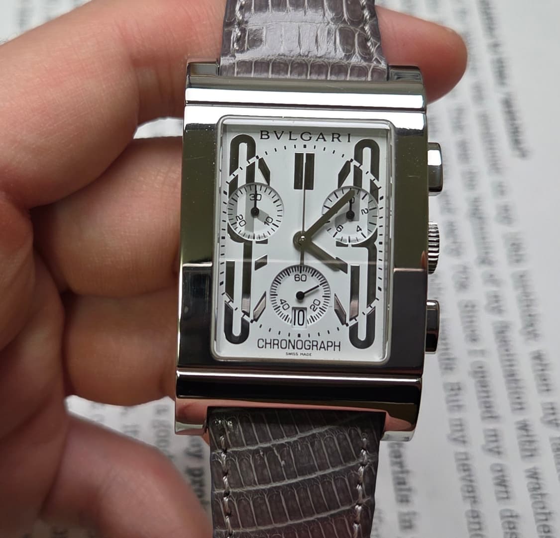 레어] 불가리 렉탕골로 사각탱크 크로노 라지스틸 쿼츠 화이트다이얼   상품이미지2