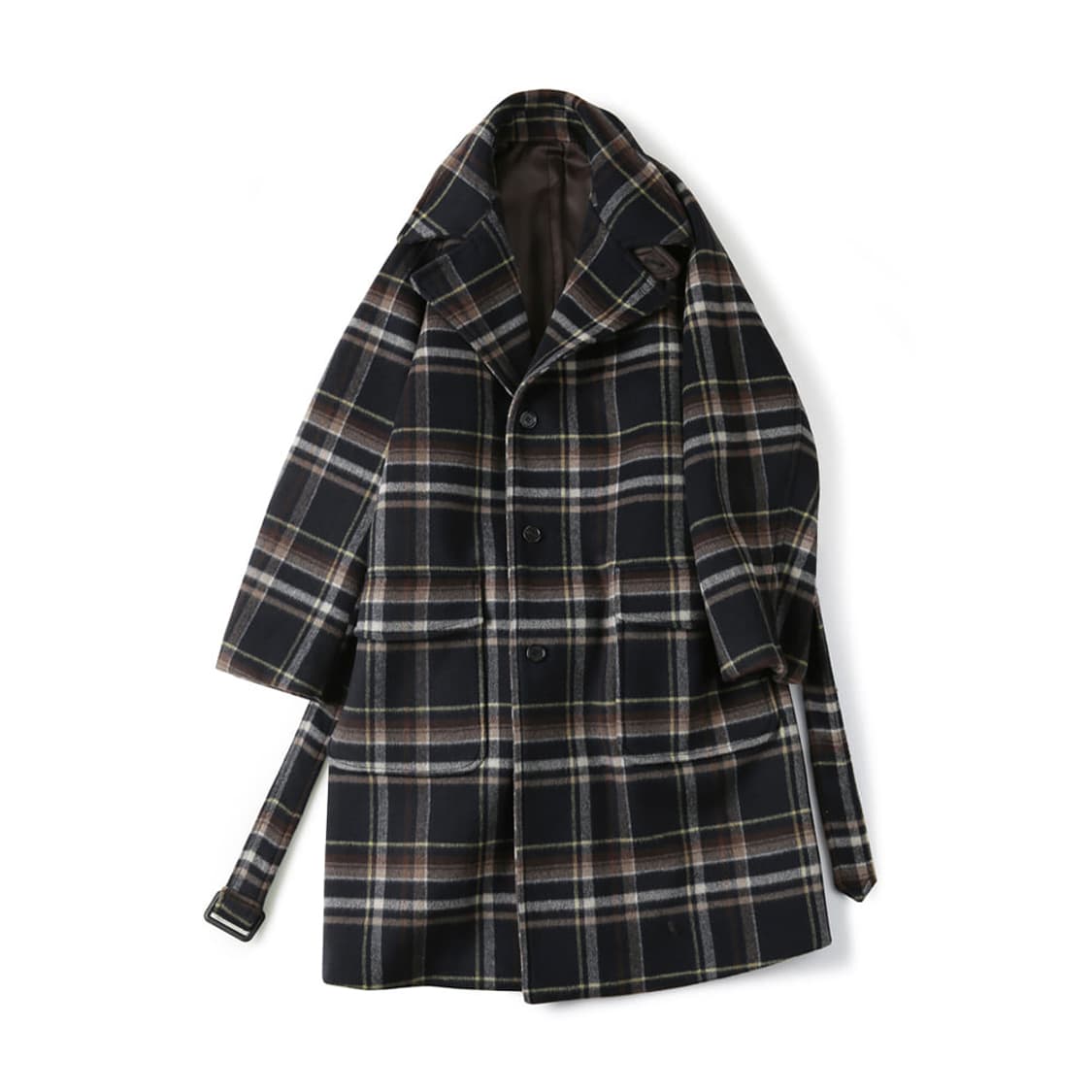 shirter 셔터 벨티드 울 체크 코트 네이비 상품이미지1