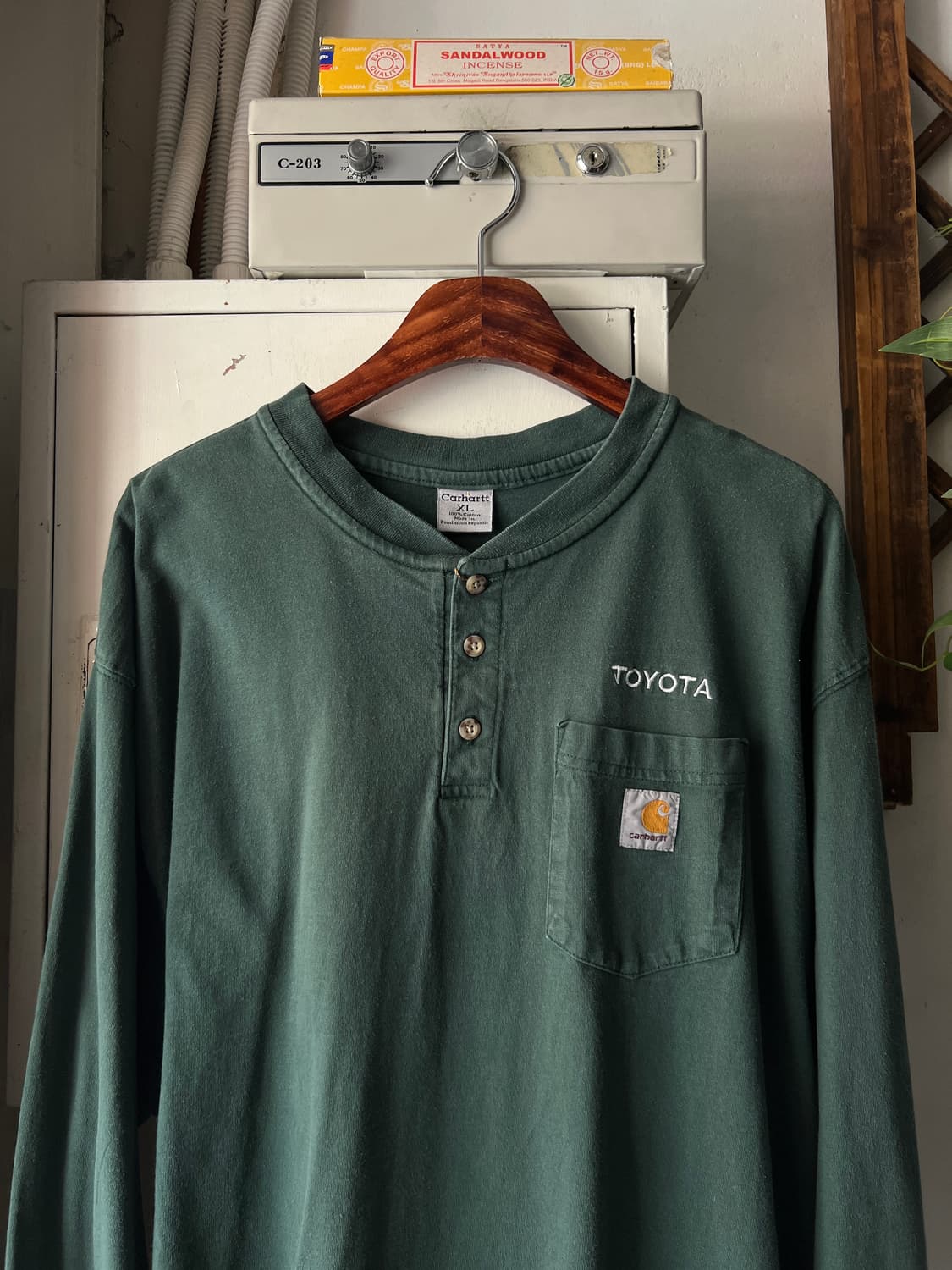 [XL]칼하트 USA 빈티지그린 TOYOTA 헨리넥 롱슬리브 티셔츠 상품이미지5