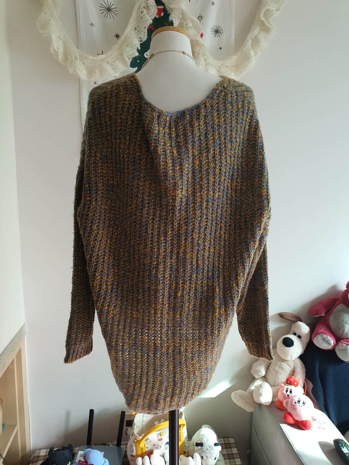 [빈티지] 오버핏 니트 스웨터 옐로우/블루 상품이미지3