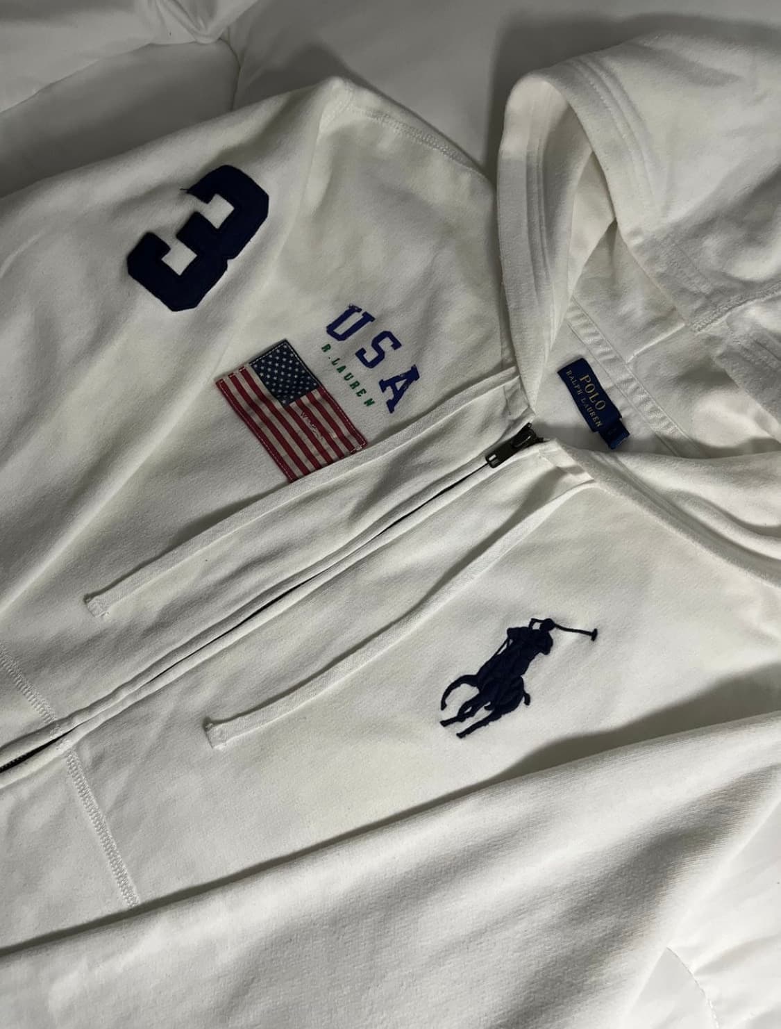 폴로 빅포니 성조기 후드집업 화이트 M(새상품급) 상품이미지2