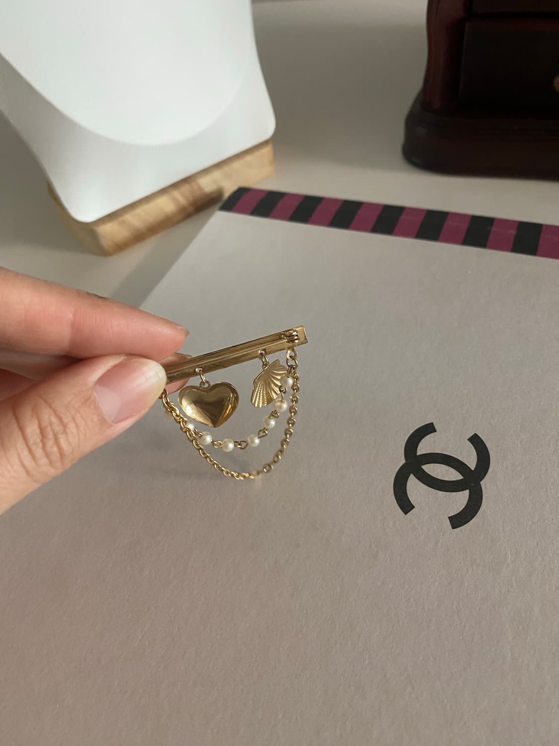 하트 쉘 체인 브로치 빈티지 상품이미지4