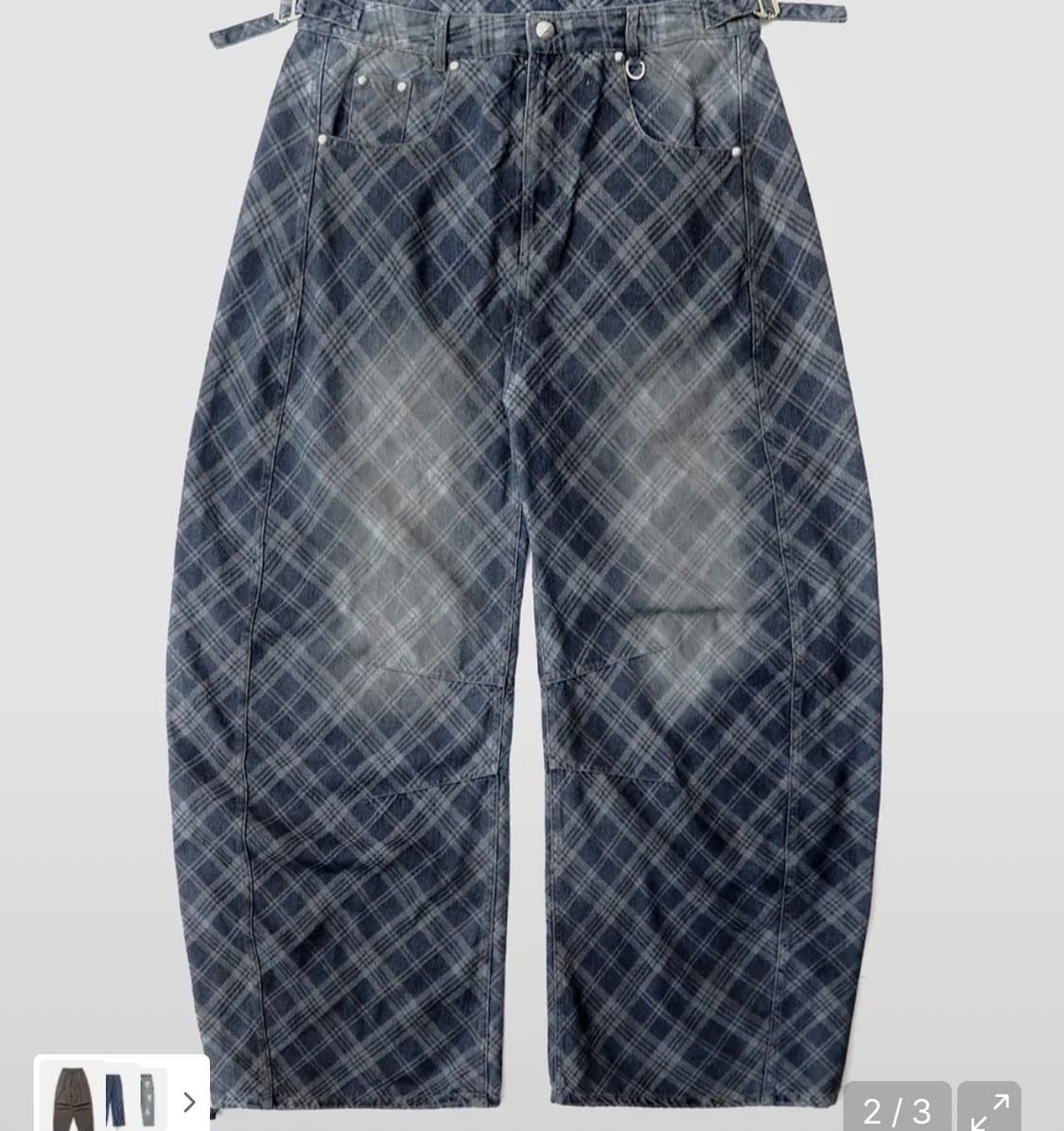 배드블러드 라이온 패치 워시드 배럴 팬츠 - 블루데님체크 상품이미지1