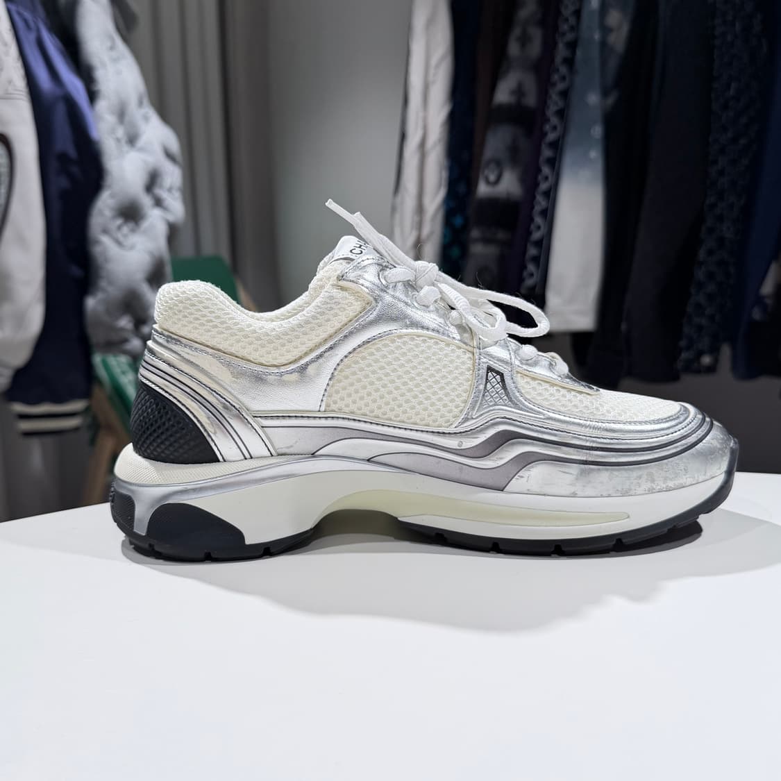 (A/39) / 샤넬 CC로고 크루즈 스니커즈 패브릭 라미네이티드 화이트 상품이미지5