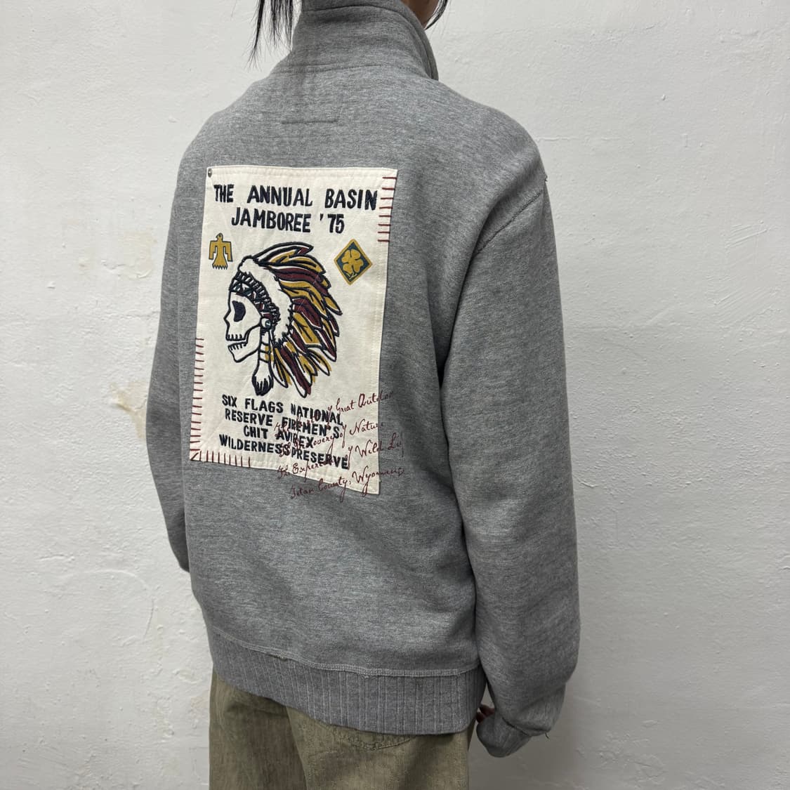 아비렉스(AVIREX) 멜란지 코튼 웨스턴 자수로고 하이넥 집업 자켓 상품이미지2