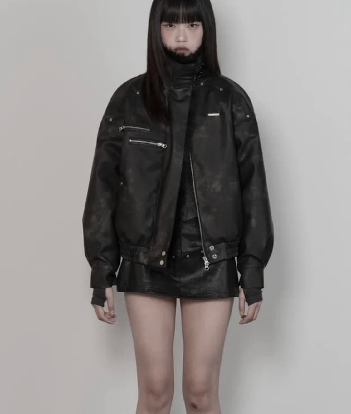 에트오소메 피그먼트 무스탕 퍼 점퍼 블랙 상품이미지1