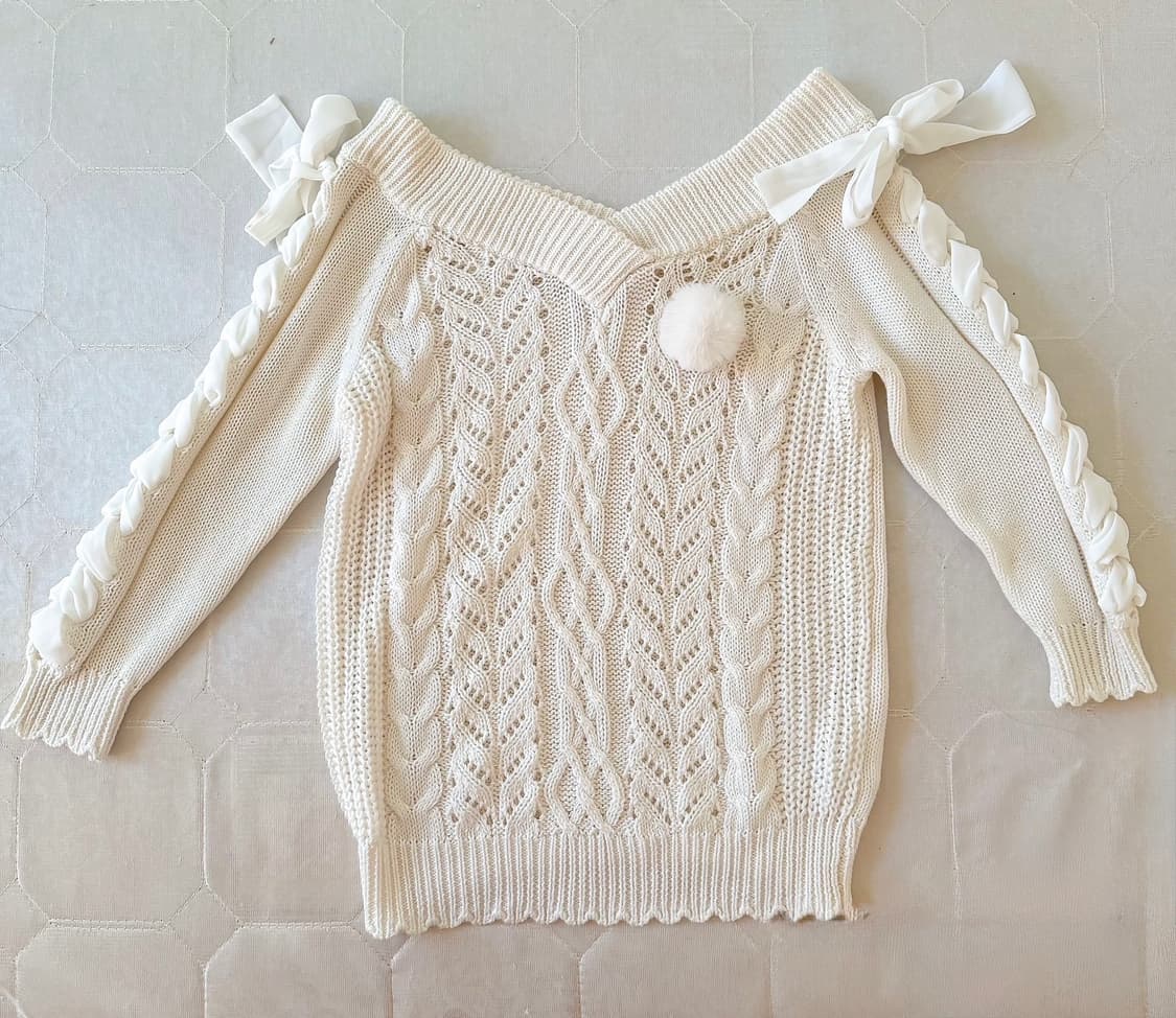 리즈리사 폼폼이 히메갸루 리본 오프숄더 니트  상품이미지1