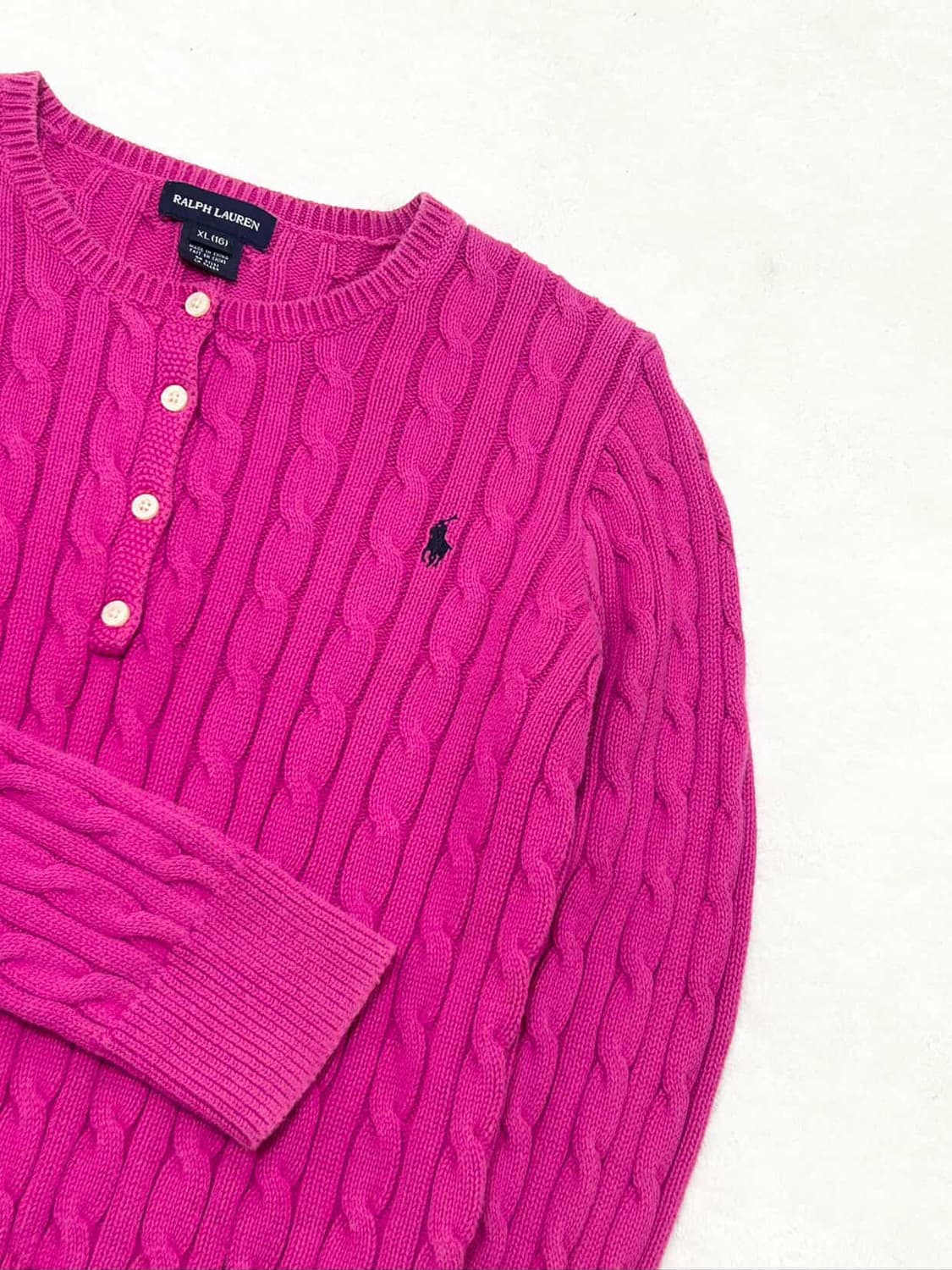 폴로 마젠타핑크 반버튼 케이블니트 상품이미지7