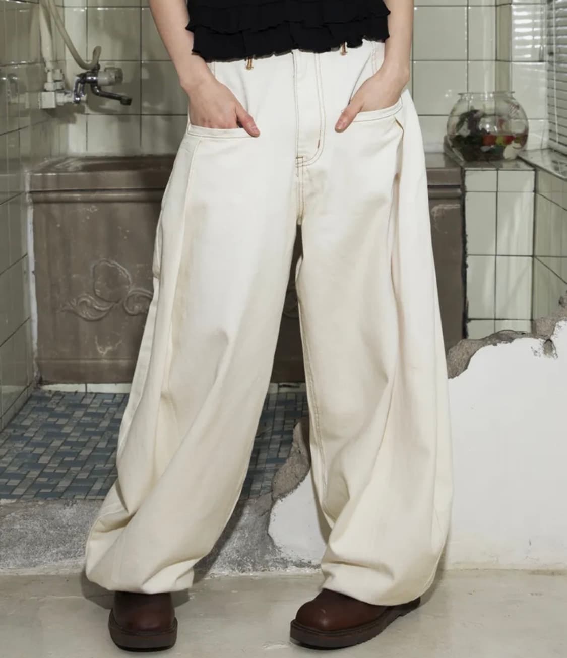 루나키후 에스닉 커브 핀턱 코튼 벌룬 팬츠 상품이미지1