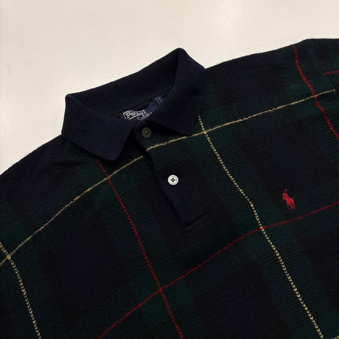 [M] 80s 폴로 랄프로렌 램스울 체크 니트 긴팔 셔츠 C292 상품이미지3