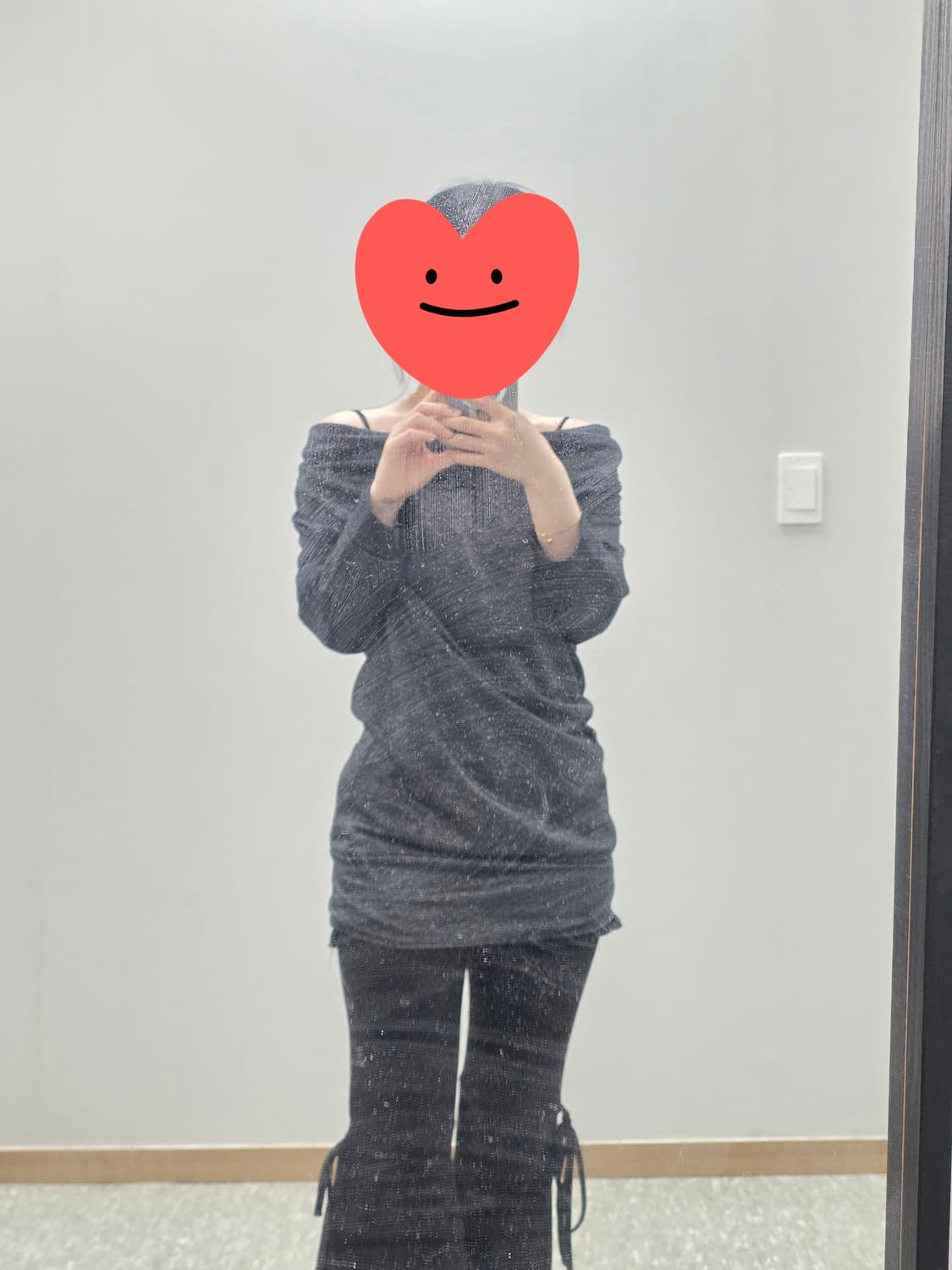 colza 일본빈티지)블랙오네갸루 글리터 드레이프 오프숄더 롱슬리브원피스 상품이미지6