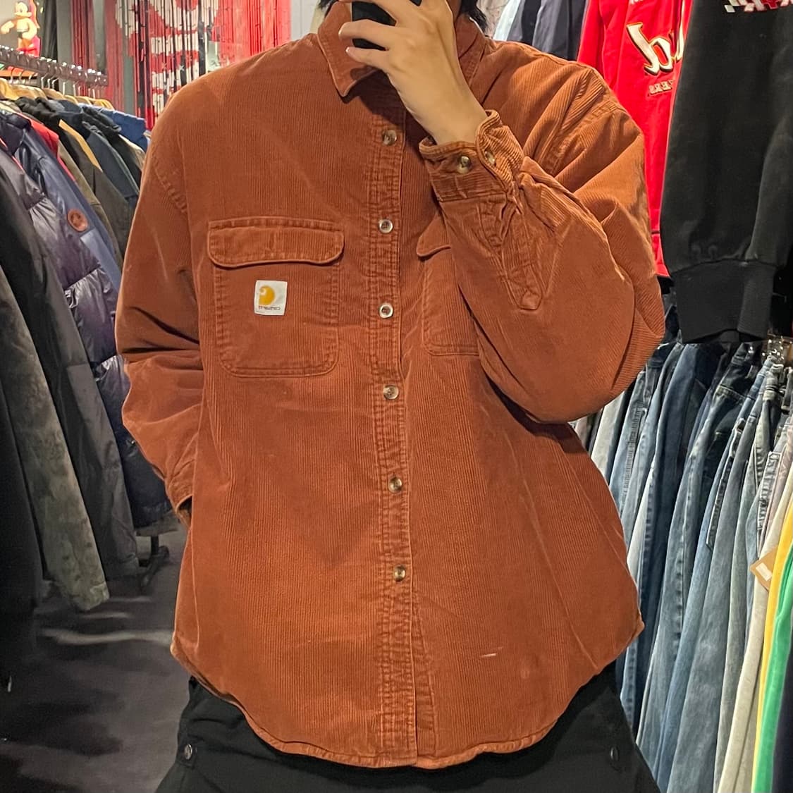 [IM] carhartt 칼하트 오렌지 코랄 코듀로이 긴팔셔츠 상품이미지5