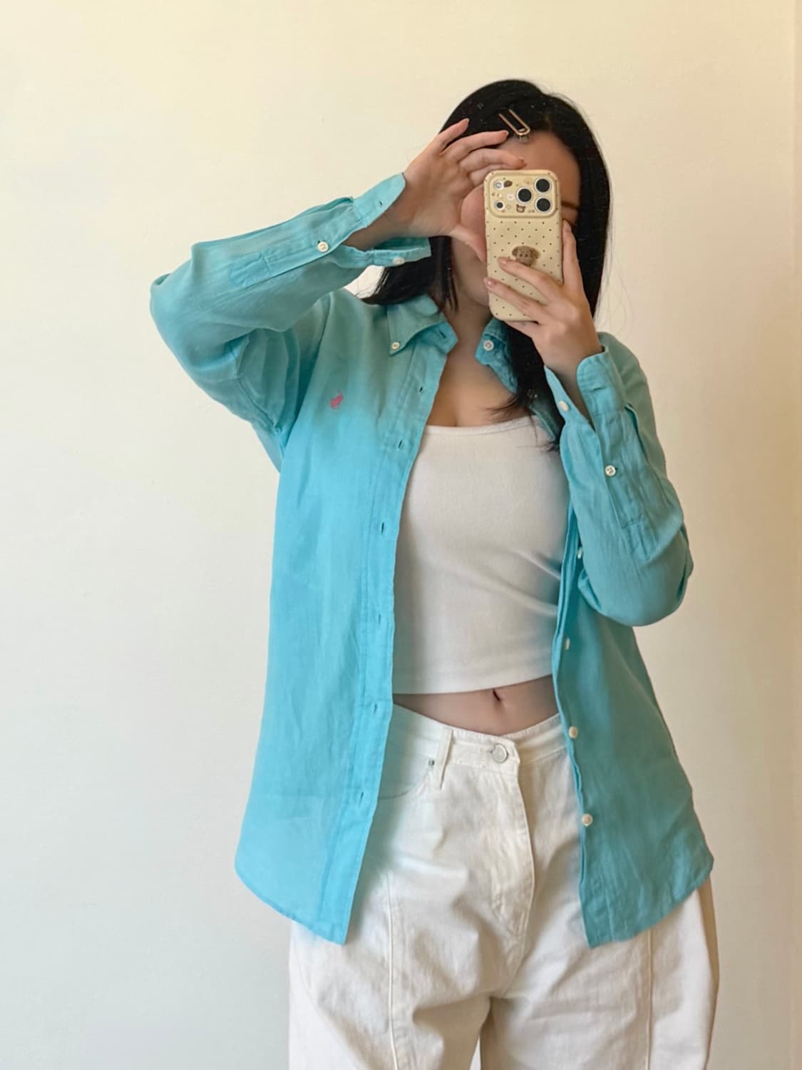 폴로 린넨셔츠 스카이블루 상품이미지3